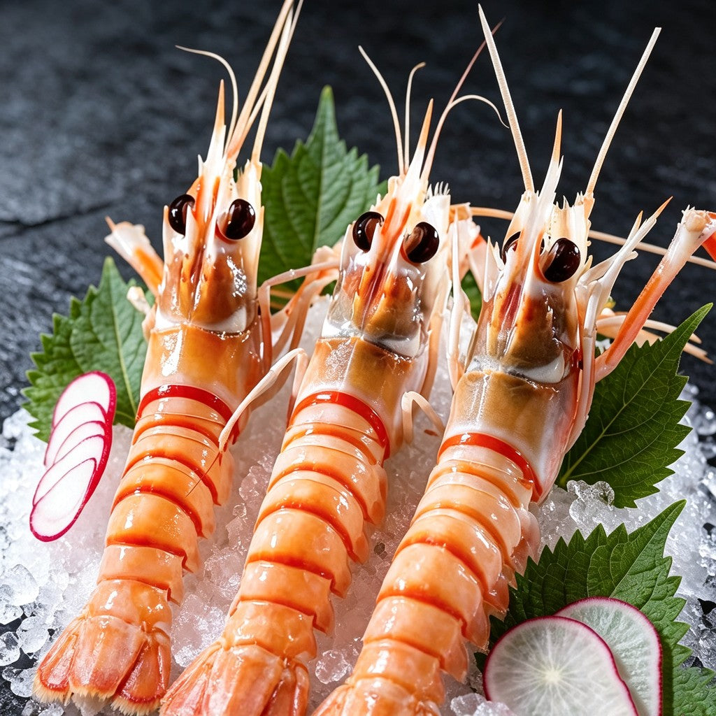 Raw whole scampi over ice with dipping sauce